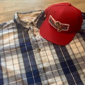 Forrest Gump Bubba Gump Shrimp Hat & Blue Plaid Shirt